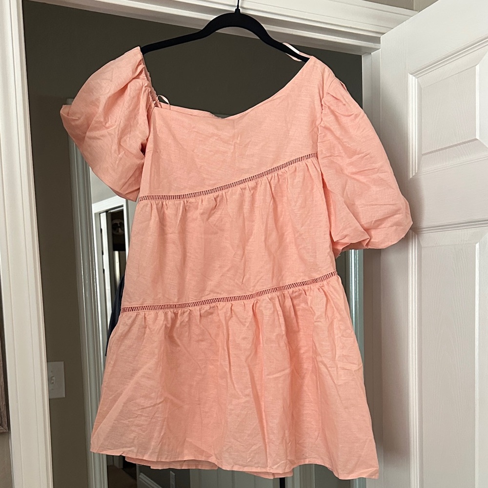 Savannah Peach Puff Sleeve Dress